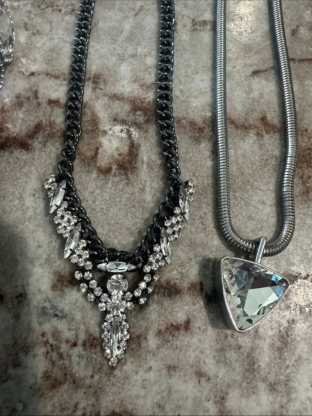 Silver Crystal and Spike Statement Necklace Lot - Costume Jewelry and Bracelets